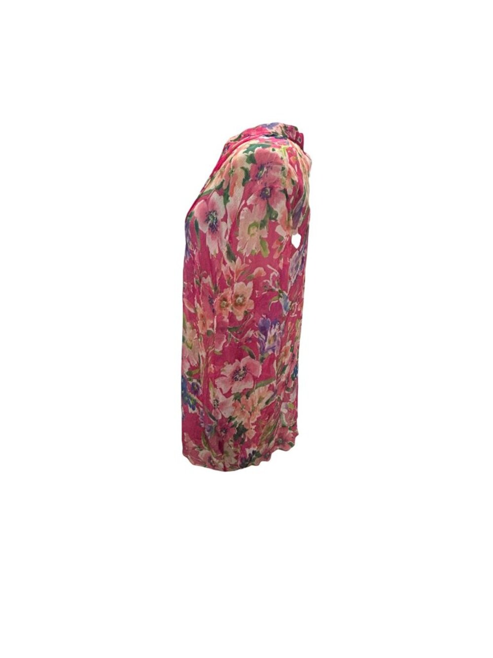 Lauren Ralph Lauren 2X 100% Silk Floral Tunic Blouse Pink Pleated Neck Long Slee - Picture 3 of 8
